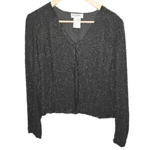 Holt Renfrew Vintage Heavily Beaded Black Silk Jacket Lined  Small